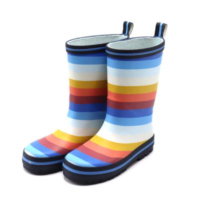 China Custom Fashion Trend Fashion High Top Stripe Rain Shoes Colorful Middle Waterproof Shoes Rubber Rain Boots for sale