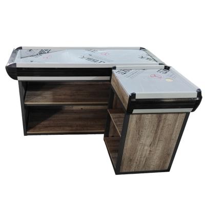 China Durable Custom Solid Wood Supermarket Checkout Register Table Desk Retail Store Cashier Account for sale