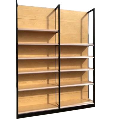 China Single / Double Side Wood And Steel Shelving Steel And Wood Combo Shelves Double Side Display Racking for sale