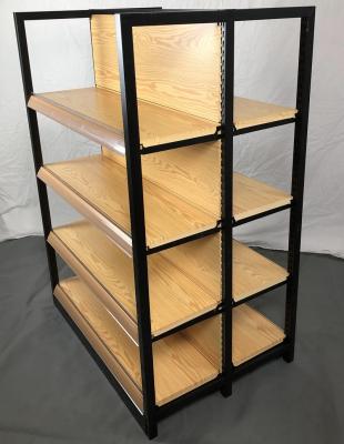 China Metal Supermarket Single/Double Side Shelving Store Shelves Supermarket Steel Wooden Rack For Shop Shelving for sale