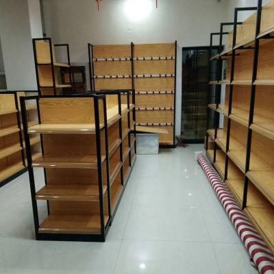 China Wooden Single/Double Side Supermarket Retail Store Display Shelving Grocery Cabinet Display Racks Wine Rack Steel for sale