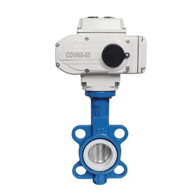 China General COVNA DN100 PN16 4 Inch 12 Volt PTFE Lined Wafer Type Electric Actuator Butterfly Valve Cast Iron Motorized Electric Butterfly Valve for sale