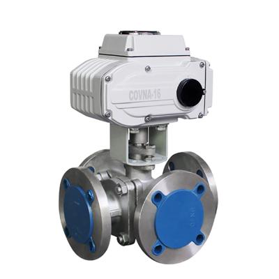 China General COVNA DN50 2 inch high pressure 12V dc 4 way T port stainless steel flange electric operated ball valve for sale