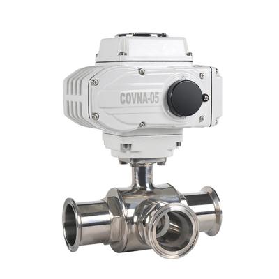 China General Way L COVNA DN40 1.5 Inch 3 Sanitary Ball Valve 220V Tri Port AC Flange Food Grade 316 Stainless Steel Motor for sale