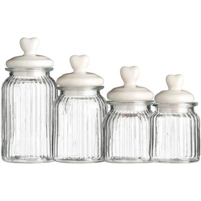 China Steamable 150ml 350ml 750ml Customized Upright Clear Glass Jar Airtight Glass Side Storage Jar for sale