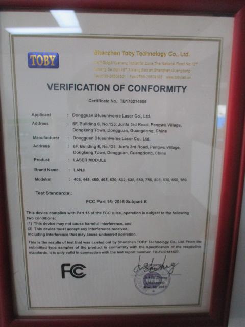 FCC - Dongguan Blueuniverse Laser Co., Ltd.