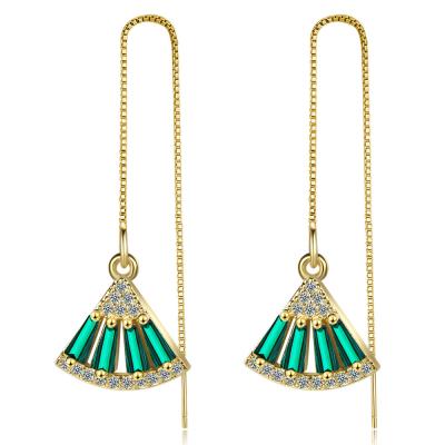 China BOHEMIA Gemstone Earring Green Silver Sector 925 Thread Long Earring For Women for sale