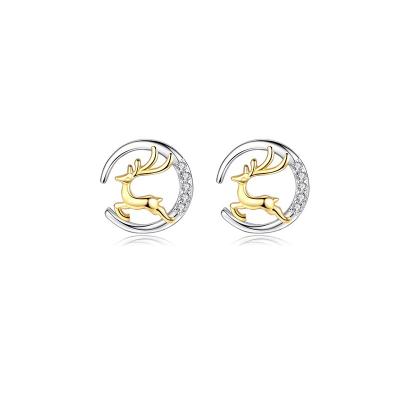 China FASHIONABLE Handmade Cute Christmas Halloween Christmas Deer Moon Gift 925 Silver Diamond Accessories Stud Earrings for sale