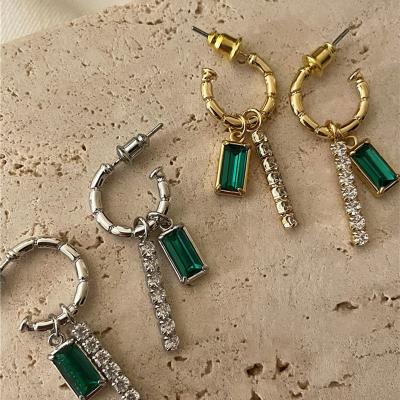 China BOHEMIA Delicacy 925 Sterling Silver 18k Gold Hoop Earrings Emerald Baguette Hoop Earrings Small Gold Thin Minimalist For Women for sale