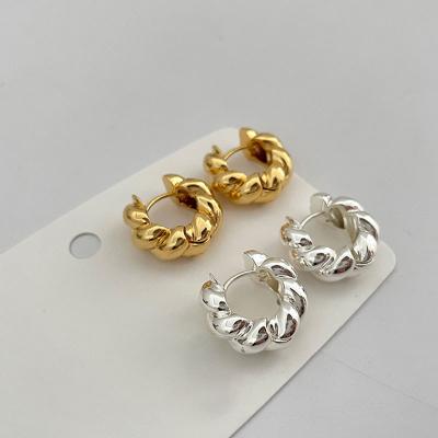 China Vintage Hot Selling 925 Sterling Silver Gold Plated Twisted Rope Base Hoops Earrings Women for sale