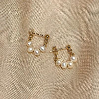 China Delicate BOHEMIA 925 Sterling Silver 18k Gold Pearl Chain Stud Dangle Earrings for sale