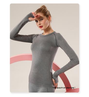 China Anti-Wrinkle Sports T-shirt Women's Long Sleeve Seamless Running Crewneck Slim Fit Protective Yogawear Yogawear for sale