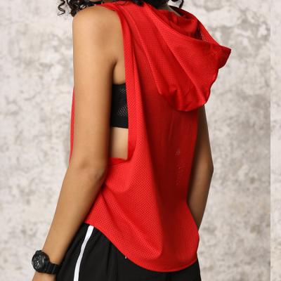 China Premium Design Clothing Women Fitness Summer Yoga Quick Dry Vest Sleeveless Hooded Breathable Hoodies Breathable Vest for sale