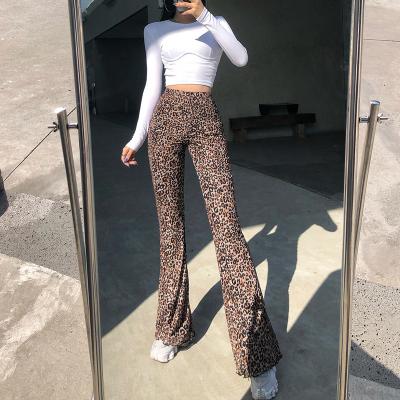 China 2021 Springs Latest Designer Anti-Wrinkle Leopard Printed Cargo Pants 100% Polyester High-waist Straight Women's Pants for sale