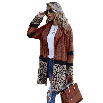 China Winter Fashion Women Anti-wrinkle Long Sleeve Warm Leopard Loose Plush Teddy Real Lamb Fur Coat for sale