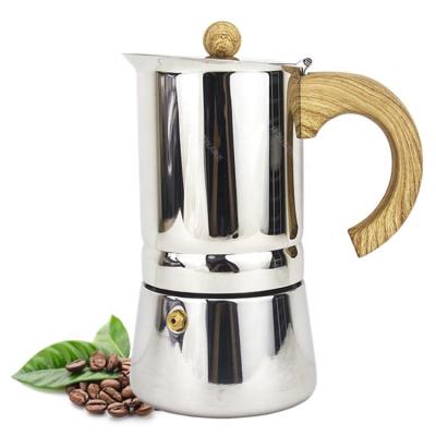 China WITH LID Design 4-Cup Percolator Wood Handle Stainless Steel Induction Stovetop Espresso Maker Cafetera Coffee Mocha for sale