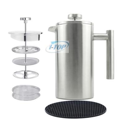 China Viable 6 - 8 Cup Coffee Maker Matt Polishing Stainless Steel Metal Double Wall Portable 18/10 Insulated Coffee Tea Maker Coffee Press Pot for sale