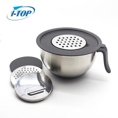 China Disposable Kitchen Cooking Supplies Single Non-Slip Large Stainless Steel Mixing Bowl with Spout and Grater for sale