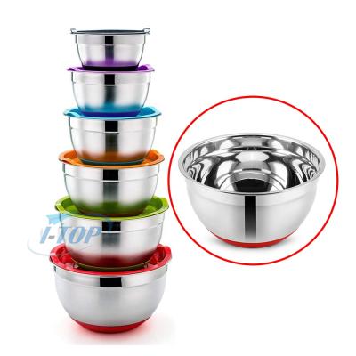 China Wholesale Disposable Manufacturer Kitchen Cooking Silicone Base Serving Mixing Set Colorful Metal Stainless Steel Deep Mixing Bowl for sale