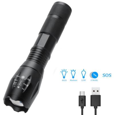 China High Quality Bright Led Wide Angle Led Buzz Torch Military Tactical USB Rechargeable T6 Police Blow Flashlight for sale