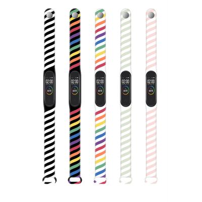 China New Design Rainbow Silicone Sport Rubber Strap Waterproof Watch Band For MI Band 5 Smart Watch for sale