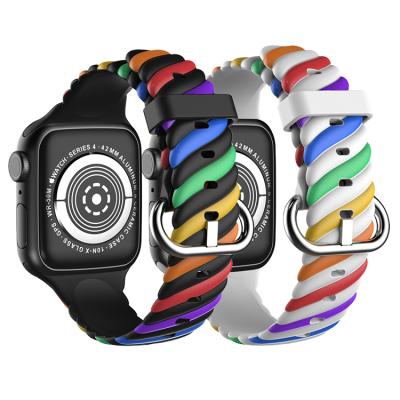 China Siliocne For Apple Watch Rainbow Band Silicon Watch Band For Apple Watch Band Silicone Strap Se 6 5 4 3 2 1 for sale