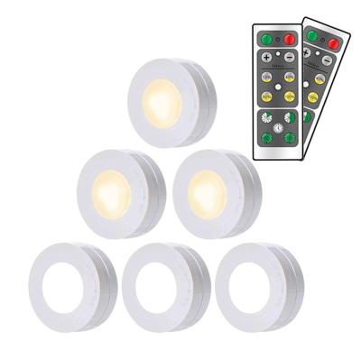 China Bedroom Under Cabinet Lights Wireless Dimmable Natural White LED Puck Lights Remote Control 4000K 6 Packs for sale