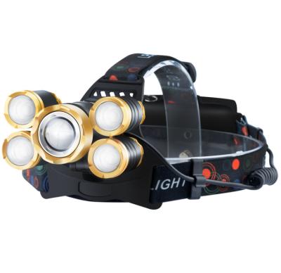 China Convenient Powerful LED Headlamp 5LED Headlight T6 Torch Head Torch Light 1200lumens 18650 Battery For Camping, Fishing for sale