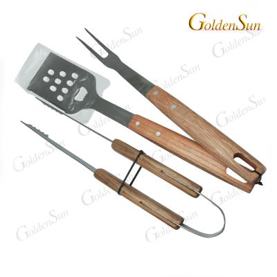 China Easily Cleaned High Quality 3 Pcs GRILL Tool Kit with Beech Wood Handle for sale