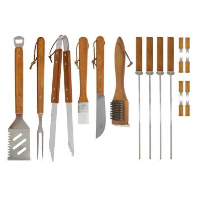 China Easily Cleaned High Quality Wood Handle Stainless Steel BBQ Tool Kit BBQ Tool Kit for sale