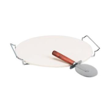 China Golden Sun Disposable 13 Inch Ceramic Pizza Stone Set With Rosewood Handle Pizza Cutter for sale