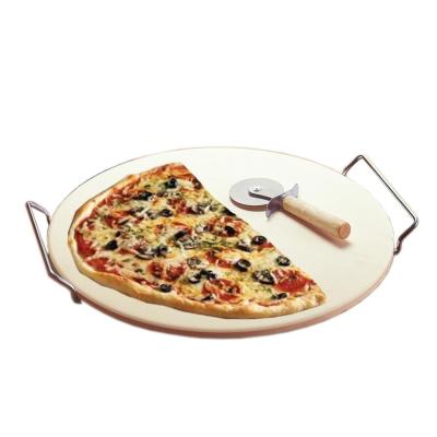 China Sustainable Golden Sun 13 Inch Ceramic Pizza Stone Set With Heavy Duty Chrome Rack And Pizza Cutter for sale