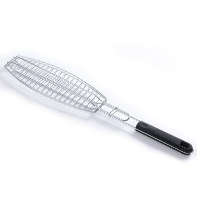 China Corrosion Resistance Chrome Plated Single Fish BBQ Grill Basket With TPR Handle for sale