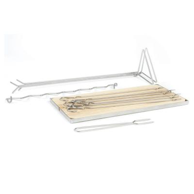 China Dustproof Stainless Steel BBQ Skewer Station With Rubber Wood Board for sale