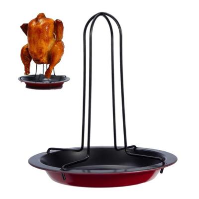 China Dustproof Hot Selling Beer Can BBQ Nonstick Coating Chicken Roasting Pan Rack for sale