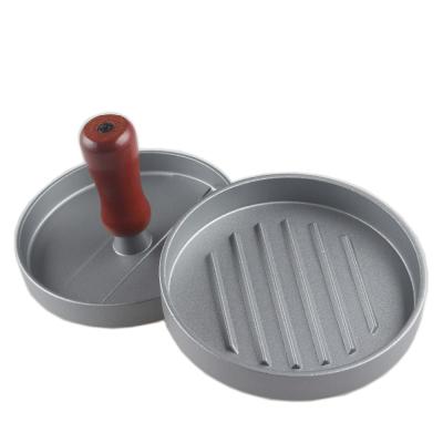 China Non Stick Sustainable Coating Aluminum Alloy Single Burger Press Patty Maker With Wooden Handle for sale