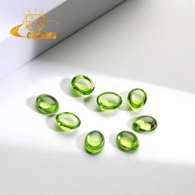 China Birefringence and Pleochroism CS Gems Factory in Certified Natural Peridot 5 Carat Beautiful Oval Shape Stock Large Cabochon for sale