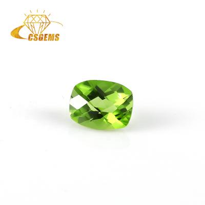 China Birefringence and Pleochroism CS Gems Manufacturer 6-8Mm Long Cushion Checkerboard Olivine Prices Loose Raw Raw Peridot Gemstones for sale