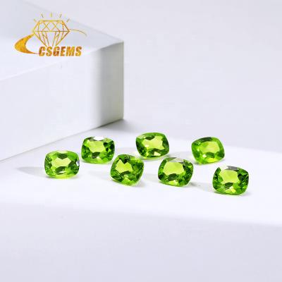 China Birefringence and Pleochroism CS Gems in Current Grc Ngtc Certificated Cushion Shape Long Yellowish Green Facet Charm Olivine Gems Loose Peridot for sale