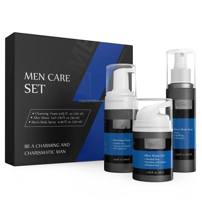 China Men Care Private Label Men Care Grooming Kit for Sensitive Skin Face Foam Shaving Gel and Body Cleansing Spray for sale