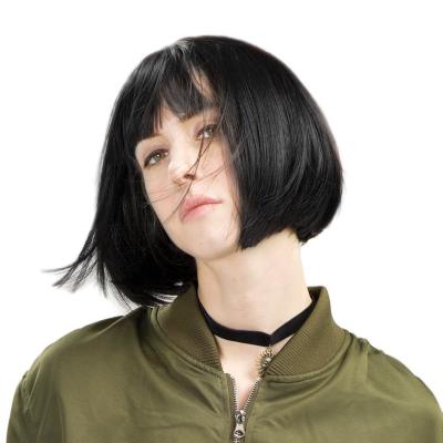 China Wholesale Brazilian Short Straight Bob Wig Wave Silky Straight Bob Wig 10 Inch Fiber Hair Wig Air Bangs Headpiece for sale