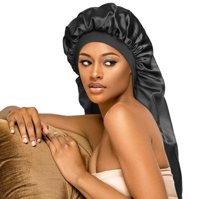 China Eco-Friendly Wholesale Silk Braid Extra Long Hood Hair Satin Hood Sleep Hat Women With Snap for sale