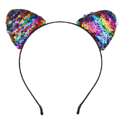 China 2021 June Candy Cat Ears Headbands Reversible Sequins Headbands Hair Accessories for Girls and Women for sale