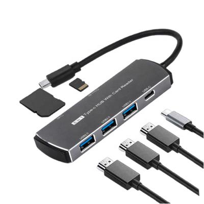 China Aluminum Aluminum 6 In 1 Multi Function C 3.0 USB Hub Adapter Type For MacBook Pro iPad PC for sale