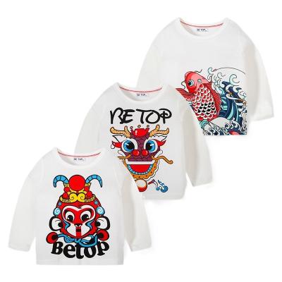 China Chinese Style Kids QUICK DRY T-shirts for Kids Boys Solid Color 100% Cotton Knitted Long Sleeve T-shirts Long Sleeve T-shirts for sale