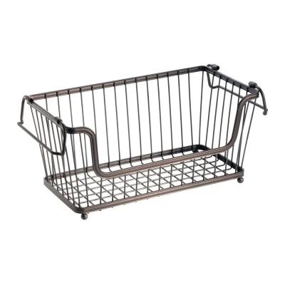 China Sustainable Stackable Metal Wire Storage Basket Household Organization with Handles for Kitchen Pantry Cabinets Cabinets Bathrooms for sale