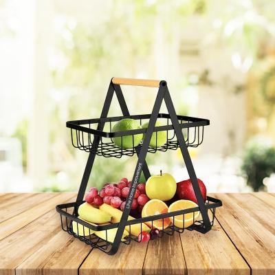 China Sturdy Black Metal 2 Tier Kitchen Countertop Sturdy Organizer Holder Storage Basket For Fruit Bread Snack for sale