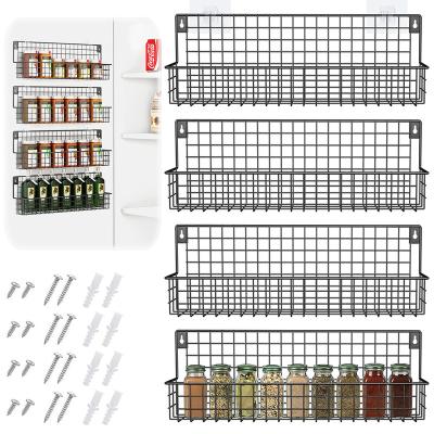 China Wall Mounted Black 4-Tier Spice Rack Organizer and Storage Workable for Sideboard Door and Room Wall for sale