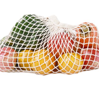 China 2020 Eco Friendly Durable Reusable No Waste Cotton Mesh Bags With Long Handle For Fruit Vegetable And Grocery for sale