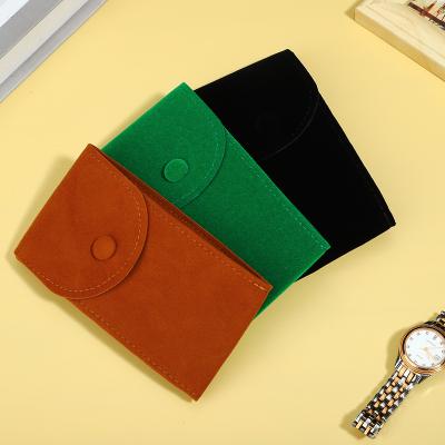 China Hot Sales Watch Storage Bag Flap Button Embossed Logo Pocket Microfiber Black Brown Watch Pocket High Quality Customized Watch for sale